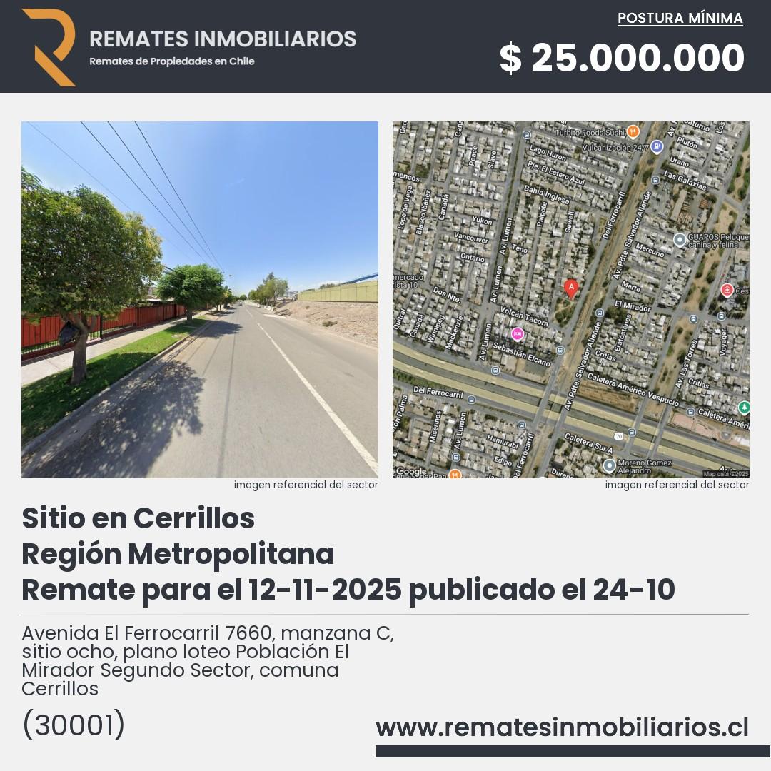 Imagen ficha Avenida El Ferrocarril 7660, manzana C, sitio ocho, plano loteo Población El Mirador Segundo Sector, comuna Cerrillos