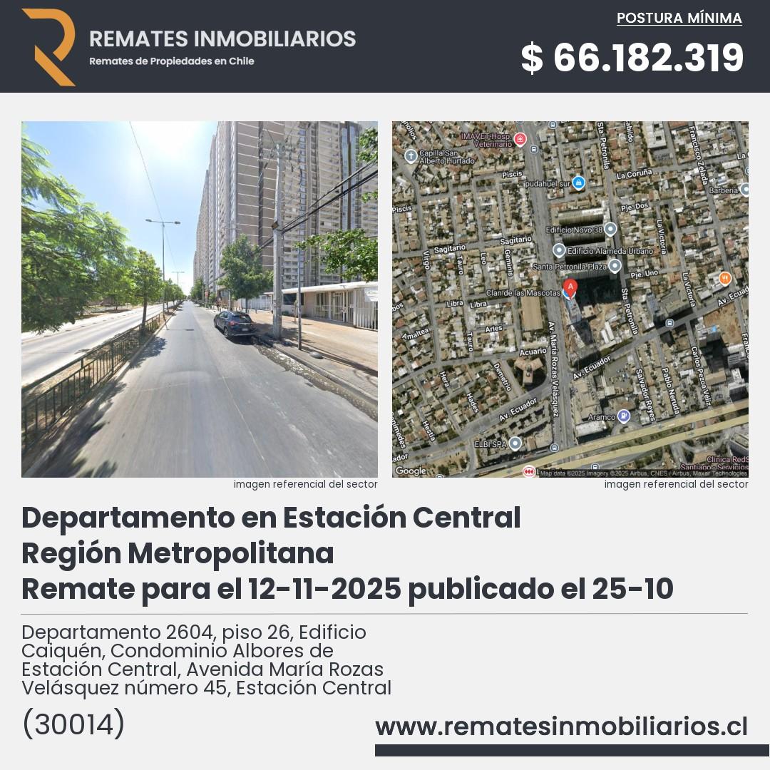 Imagen ficha Departamento 2604, piso 26, Edificio Caiquén, Condominio Albores de Estación Central, Avenida María Rozas Velásquez número 45, Estación Central
