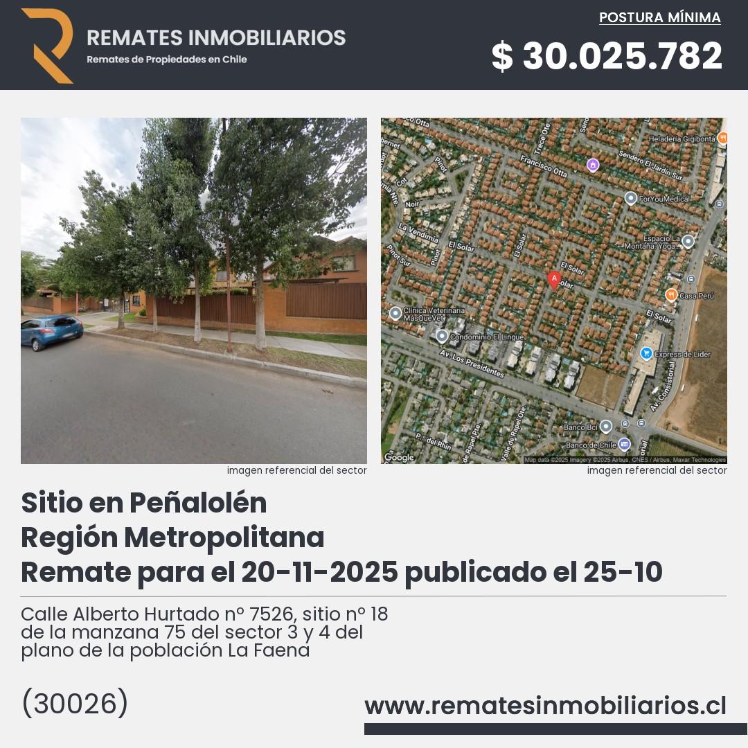 Imagen ficha Calle Alberto Hurtado nº 7526, sitio nº 18 de la manzana 75 del sector 3 y 4 del plano de la población La Faena