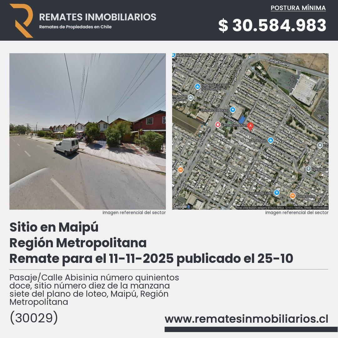 Imagen ficha Pasaje/Calle Abisinia número quinientos doce, sitio número diez de la manzana siete del plano de loteo, Maipú, Región Metropolitana