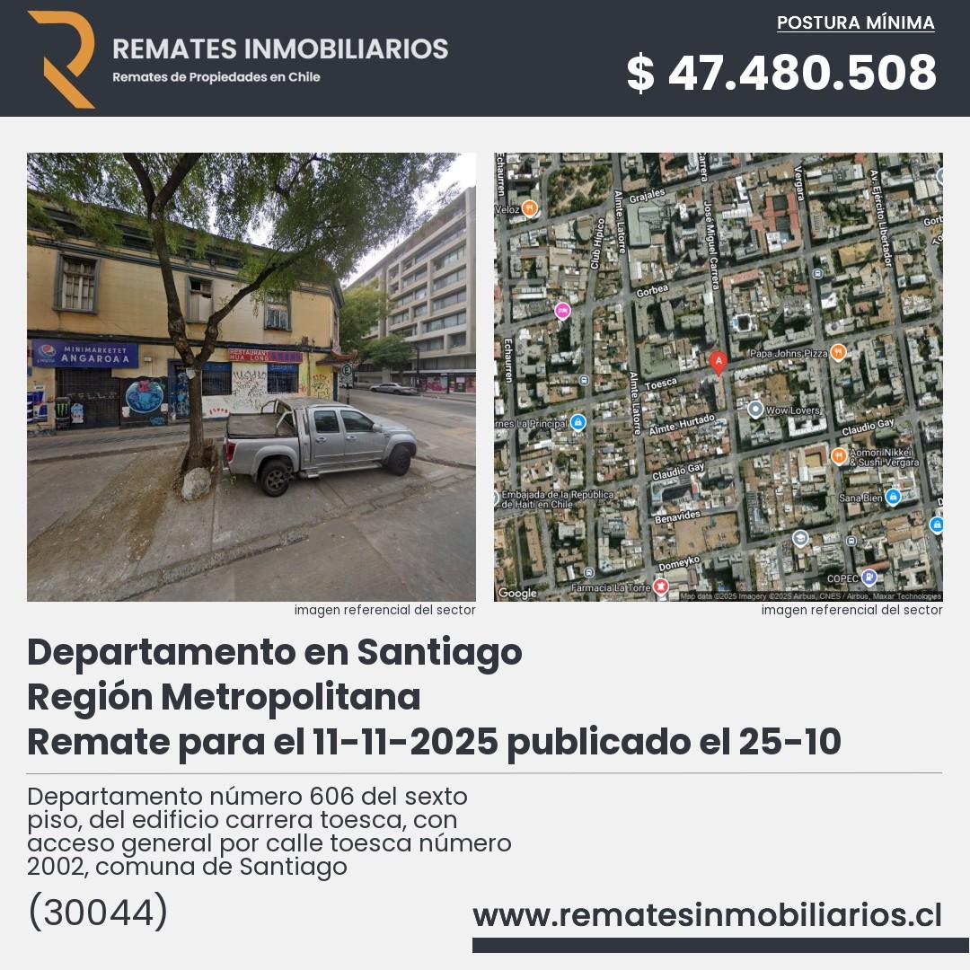 Imagen ficha Departamento número 606 del sexto piso, del edificio carrera toesca, con acceso general por calle toesca número 2002, comuna de Santiago