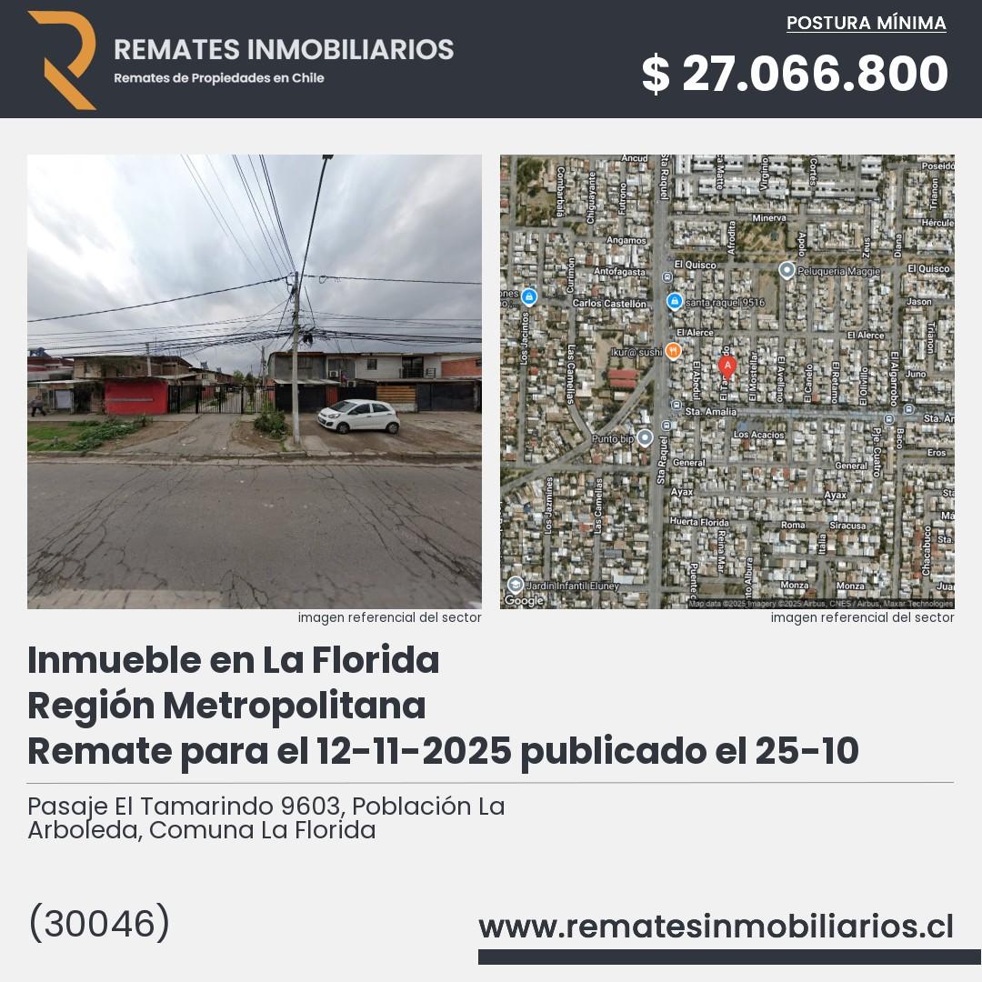 Imagen ficha Pasaje El Tamarindo 9603, Población La Arboleda, Comuna La Florida