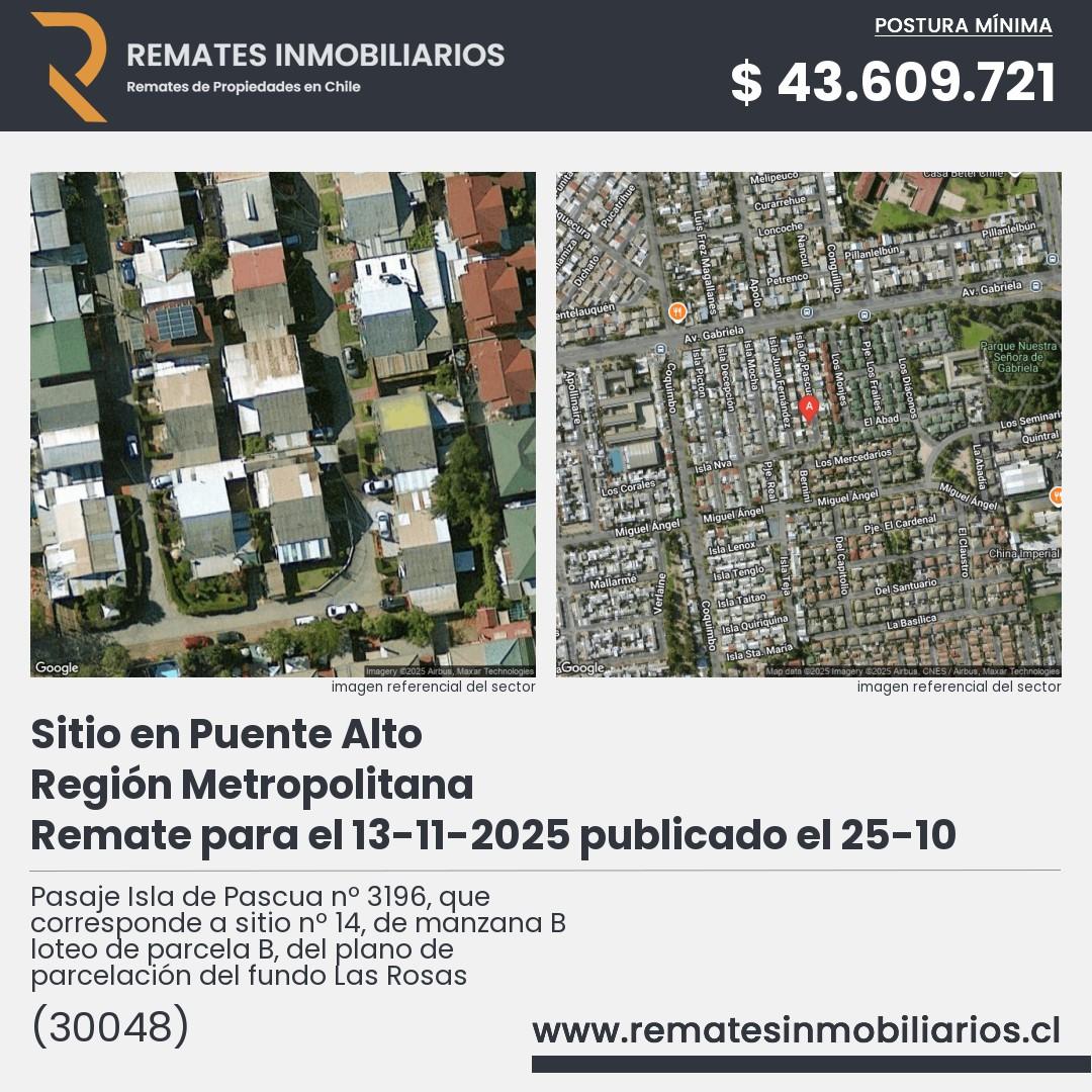 Imagen ficha Pasaje Isla de Pascua nº 3196, que corresponde a sitio nº 14, de manzana B loteo de parcela B, del plano de parcelación del fundo Las Rosas