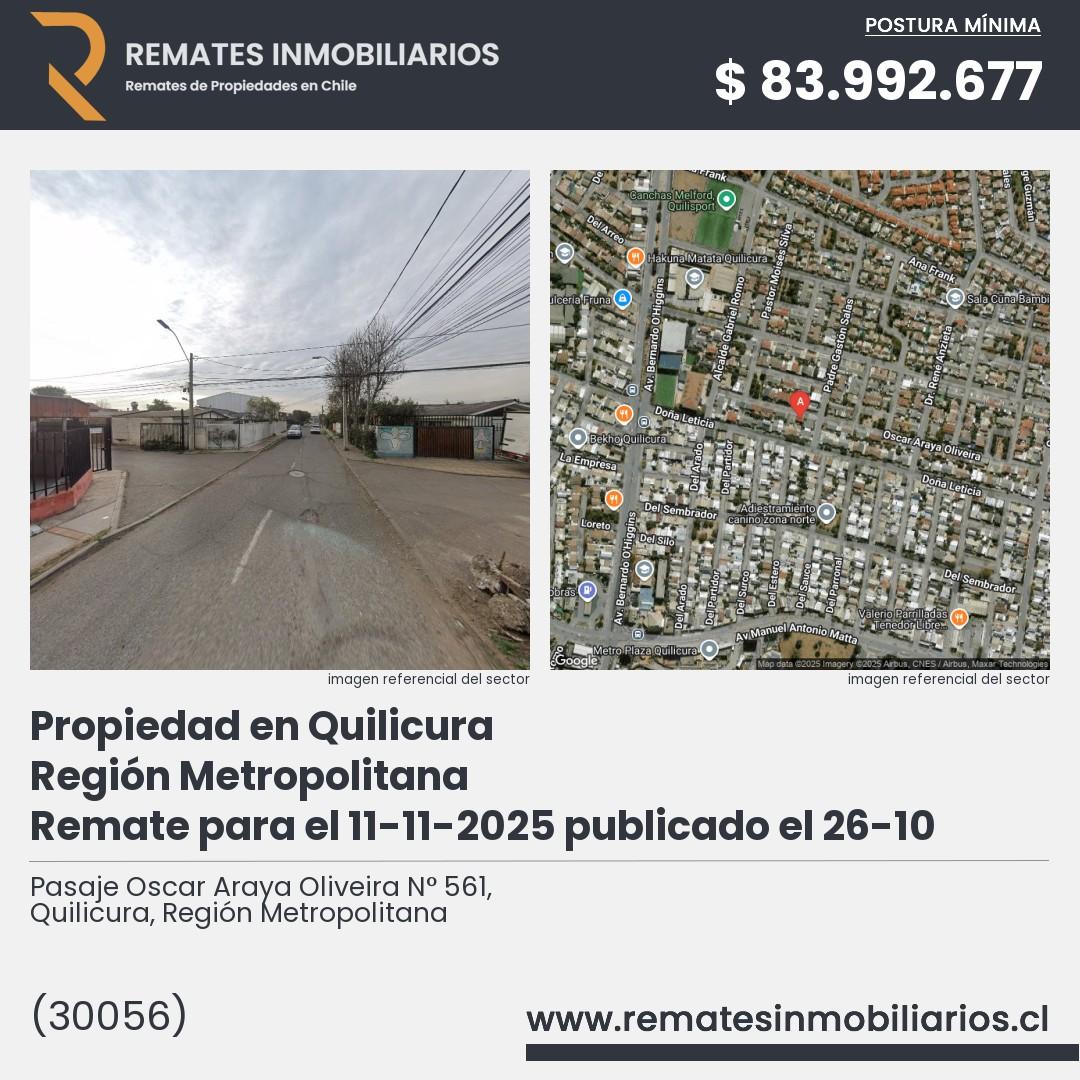 Imagen ficha Pasaje Oscar Araya Oliveira N° 561, Quilicura, Región Metropolitana