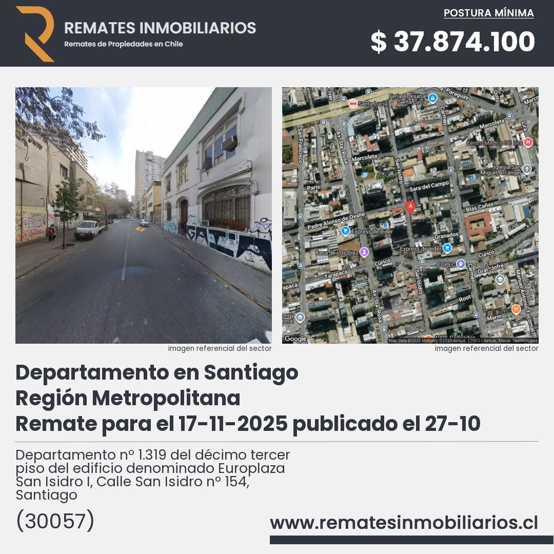 Imagen ficha Departamento nº 1.319 del décimo tercer piso del edificio denominado Europlaza San Isidro I, Calle San Isidro nº 154, Santiago