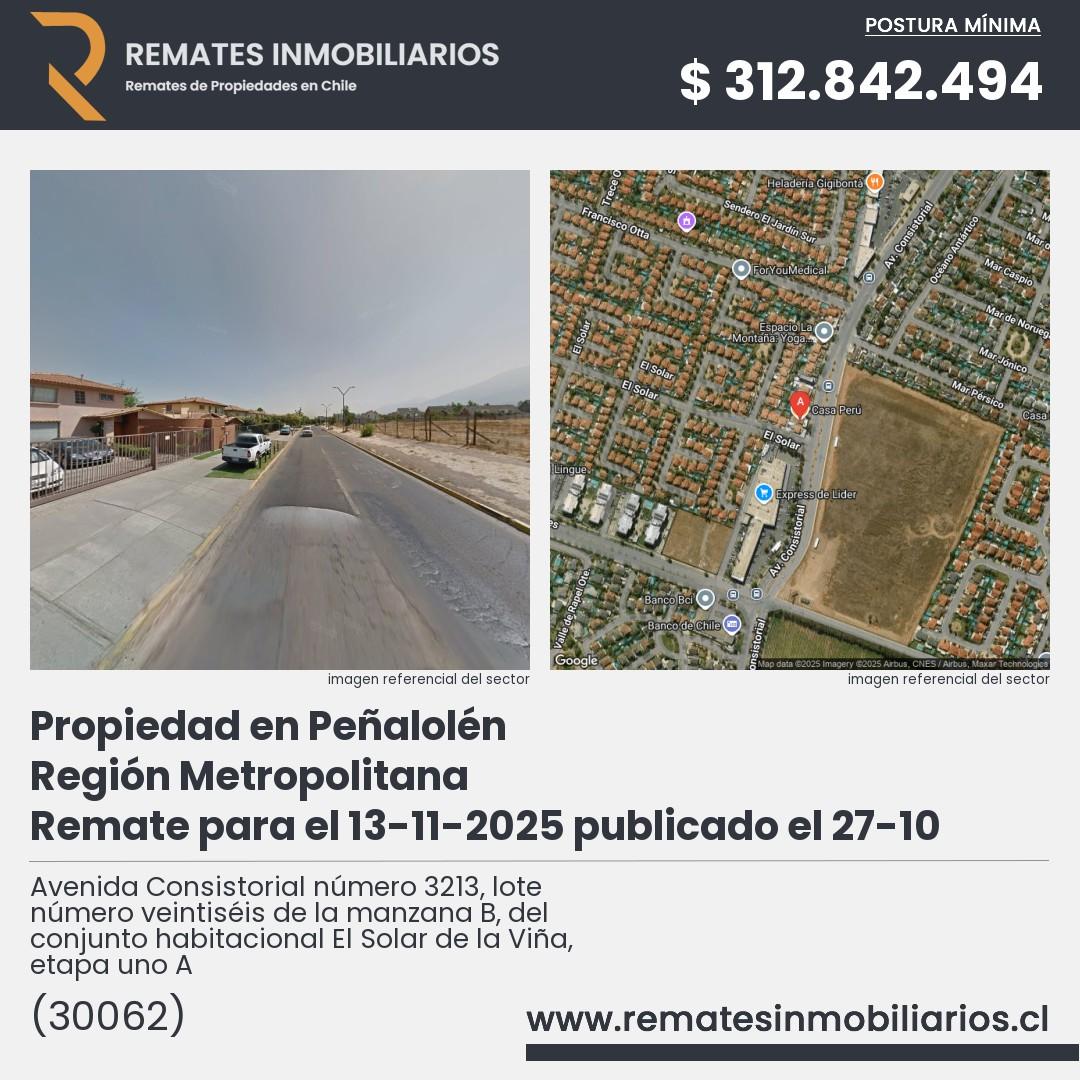 Imagen ficha Avenida Consistorial número 3213, lote número veintiséis de la manzana B, del conjunto habitacional El Solar de la Viña, etapa uno A