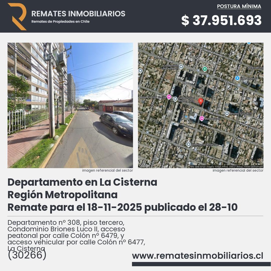Imagen ficha Departamento nº 308, piso tercero, Condominio Briones Luco II, acceso peatonal por calle Colón nº 6479, y acceso vehicular por calle Colón nº 6477, La Cisterna