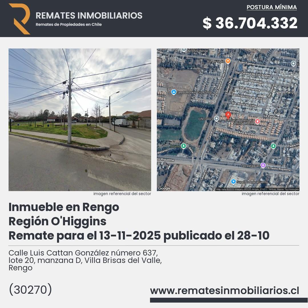 Imagen ficha Calle Luis Cattan González número 637, lote 20, manzana D, Villa Brisas del Valle, Rengo