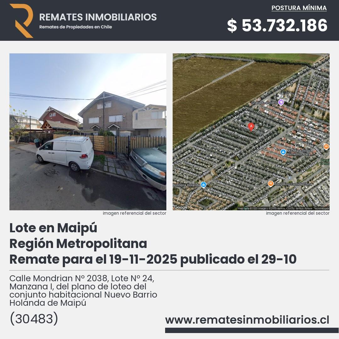 Imagen ficha Calle Mondrian Nº 2038, Lote Nº 24, Manzana I, del plano de loteo del conjunto habitacional Nuevo Barrio Holanda de Maipú