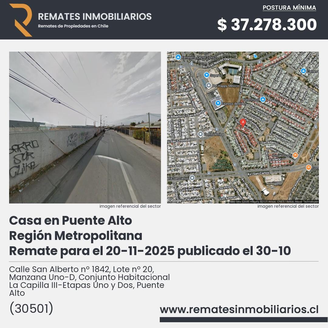 Imagen ficha Calle San Alberto nº 1842, Lote nº 20, Manzana Uno-D, Conjunto Habitacional La Capilla III-Etapas Uno y Dos, Puente Alto