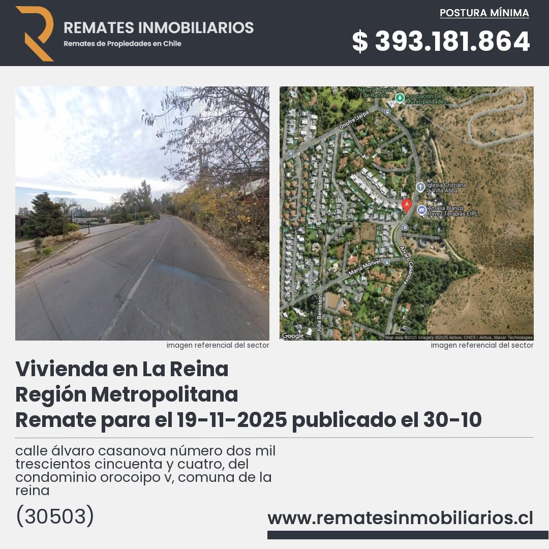 Imagen ficha calle álvaro casanova número dos mil trescientos cincuenta y cuatro, del condominio orocoipo v, comuna de la reina