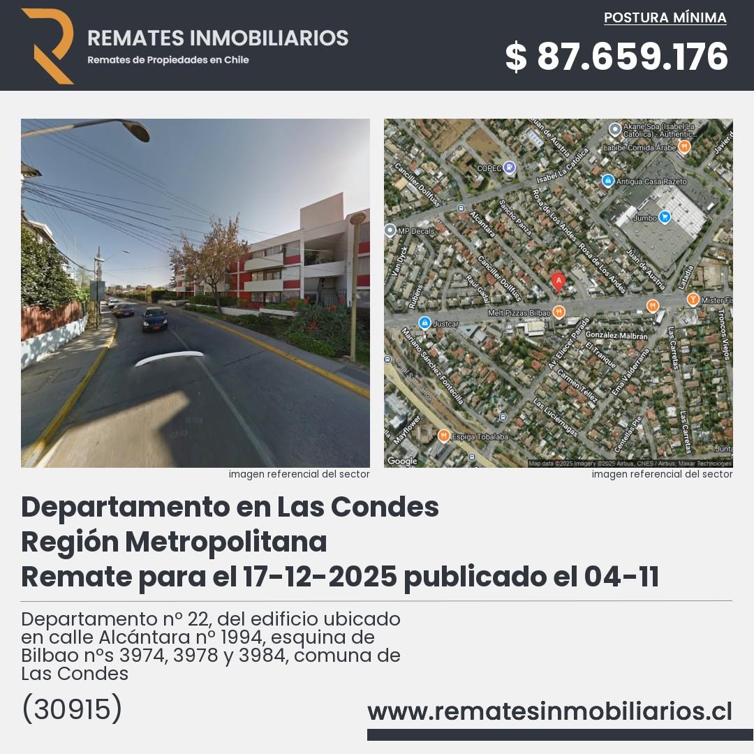Imagen ficha Departamento nº 22, del edificio ubicado en calle Alcántara nº 1994, esquina de Bilbao nºs 3974, 3978 y 3984, comuna de Las Condes