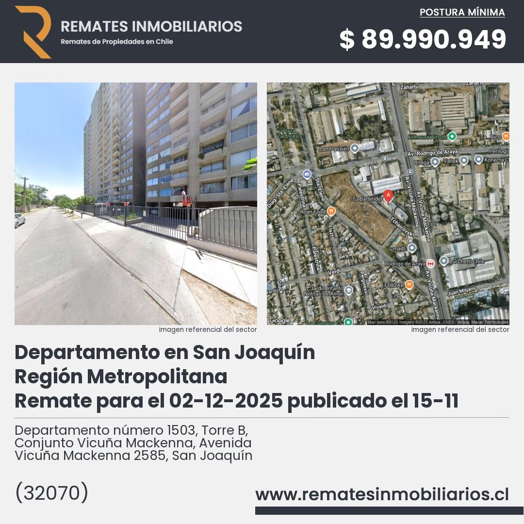 Imagen ficha Departamento número 1503, Torre B, Conjunto Vicuña Mackenna, Avenida Vicuña Mackenna 2585, San Joaquín