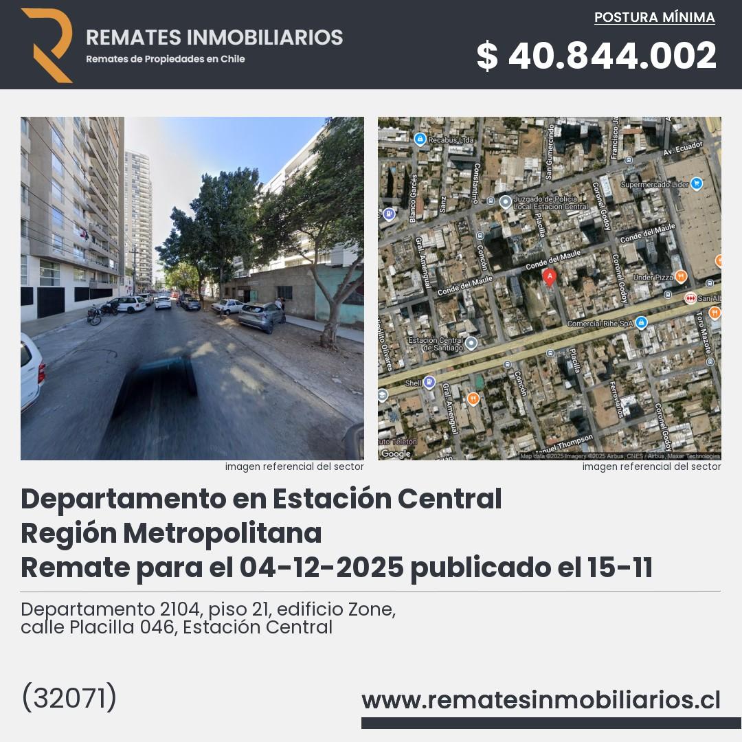 Imagen ficha Departamento 2104, piso 21, edificio Zone, calle Placilla 046, Estación Central