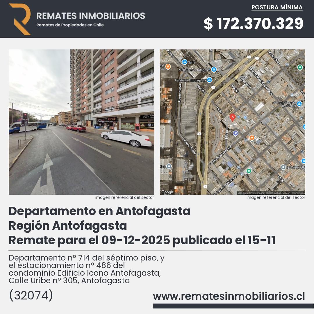Imagen ficha Departamento nº 714 del séptimo piso, y el estacionamiento nº 486 del condominio Edificio Icono Antofagasta, Calle Uribe nº 305, Antofagasta