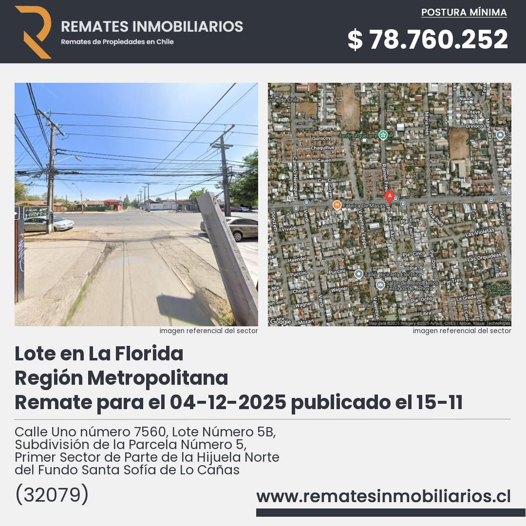 Imagen ficha Calle Uno número 7560, Lote Número 5B, Subdivisión de la Parcela Número 5, Primer Sector de Parte de la Hijuela Norte del Fundo Santa Sofía de Lo Cañas