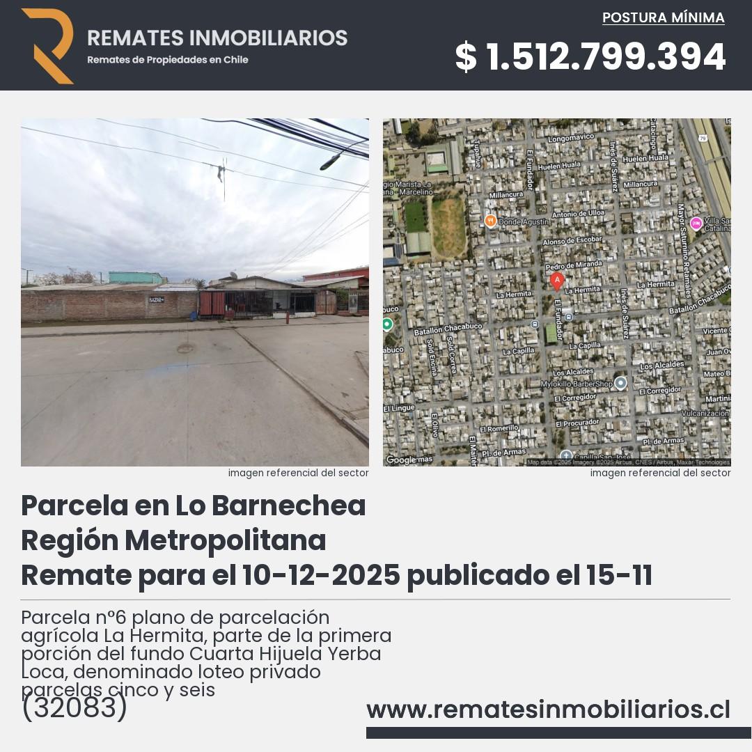 Imagen ficha Parcela n°6 plano de parcelación agrícola La Hermita, parte de la primera porción del fundo Cuarta Hijuela Yerba Loca, denominado loteo privado parcelas cinco y seis