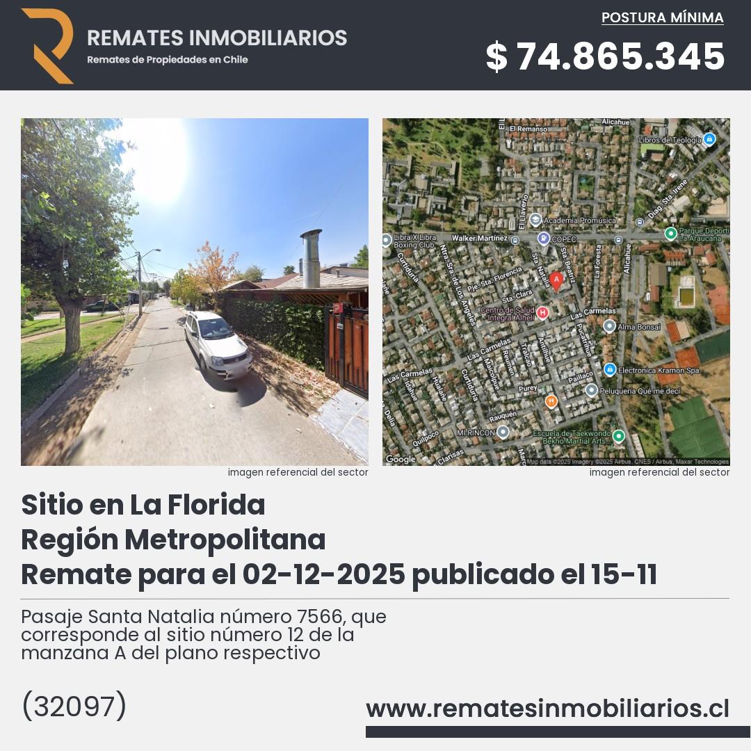 Imagen ficha Pasaje Santa Natalia número 7566, que corresponde al sitio número 12 de la manzana A del plano respectivo