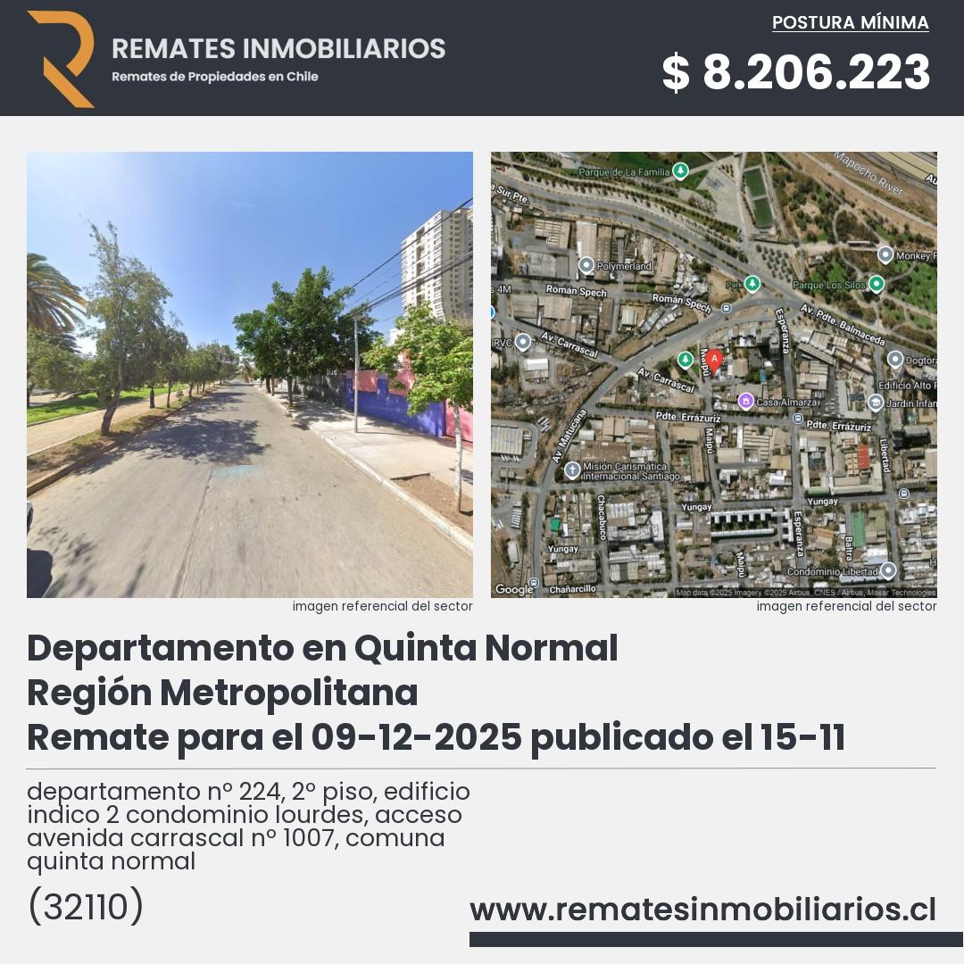 Imagen ficha departamento nº 224, 2º piso, edificio indico 2 condominio lourdes, acceso avenida carrascal nº 1007, comuna quinta normal