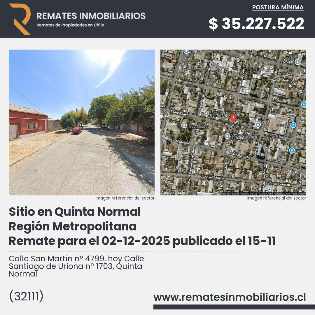 Imagen ficha Calle San Martín nº 4799, hoy Calle Santiago de Uriona nº 1703, Quinta Normal