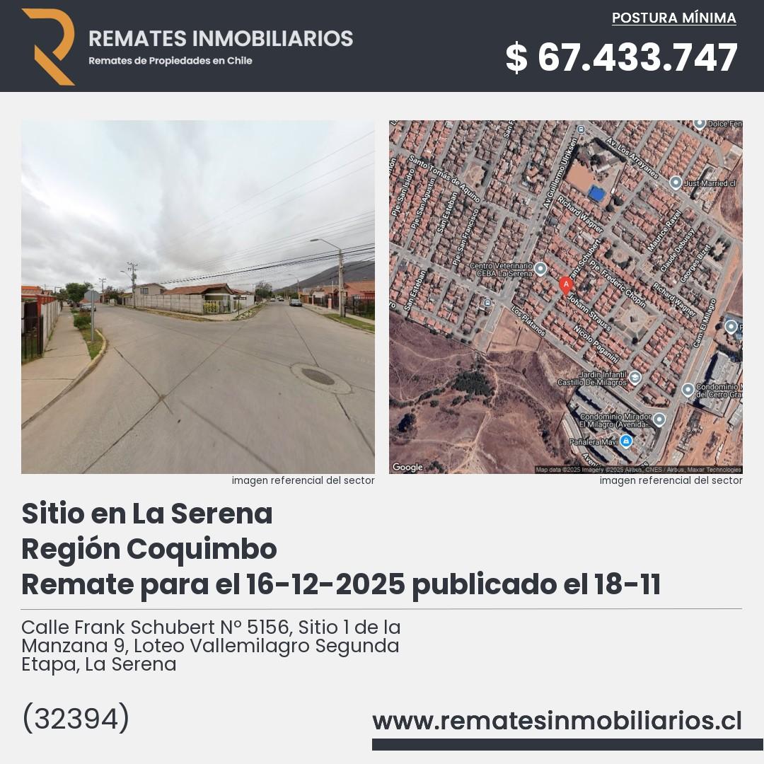 Imagen ficha Calle Frank Schubert Nº 5156, Sitio 1 de la Manzana 9, Loteo Vallemilagro Segunda Etapa, La Serena