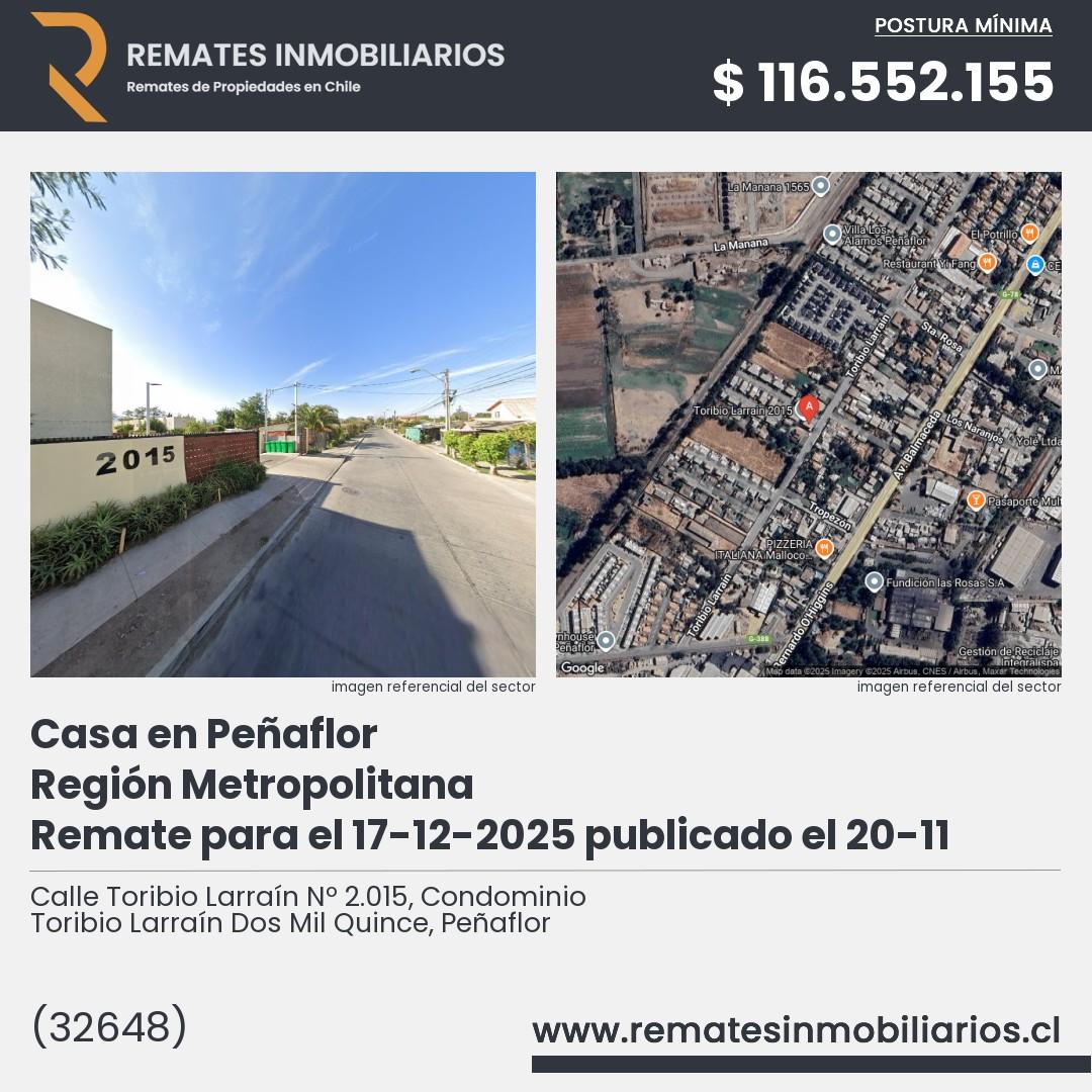 Imagen ficha Calle Toribio Larraín Nº 2.015, Condominio Toribio Larraín Dos Mil Quince, Peñaflor