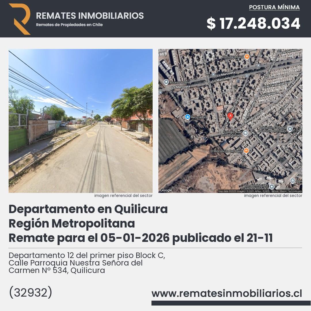 Imagen ficha Departamento 12 del primer piso Block C, Calle Parroquia Nuestra Señora del Carmen Nº 534, Quilicura