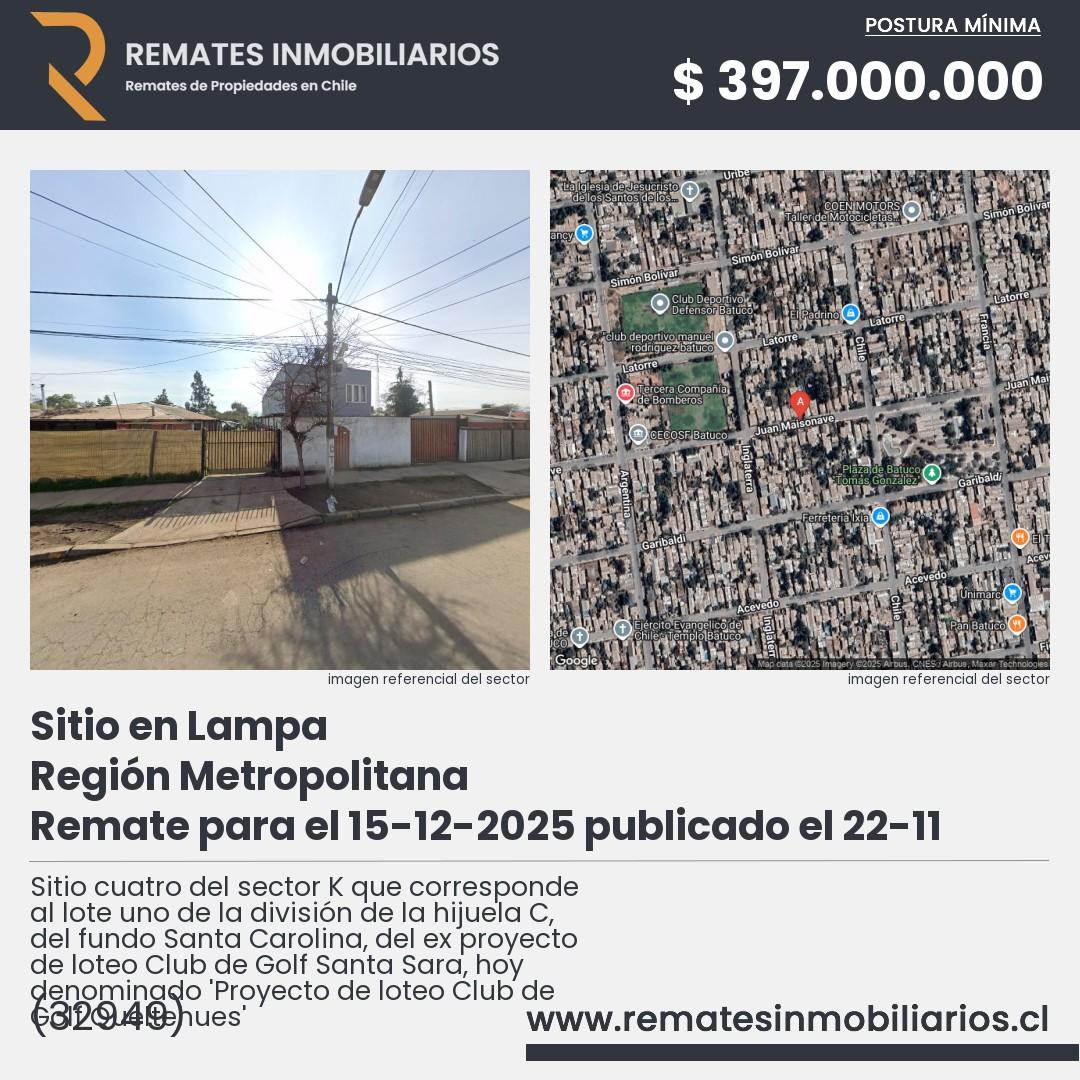 Imagen ficha Sitio cuatro del sector K que corresponde al lote uno de la división de la hijuela C, del fundo Santa Carolina, del ex proyecto de loteo Club de Golf Santa Sara, hoy denominado 