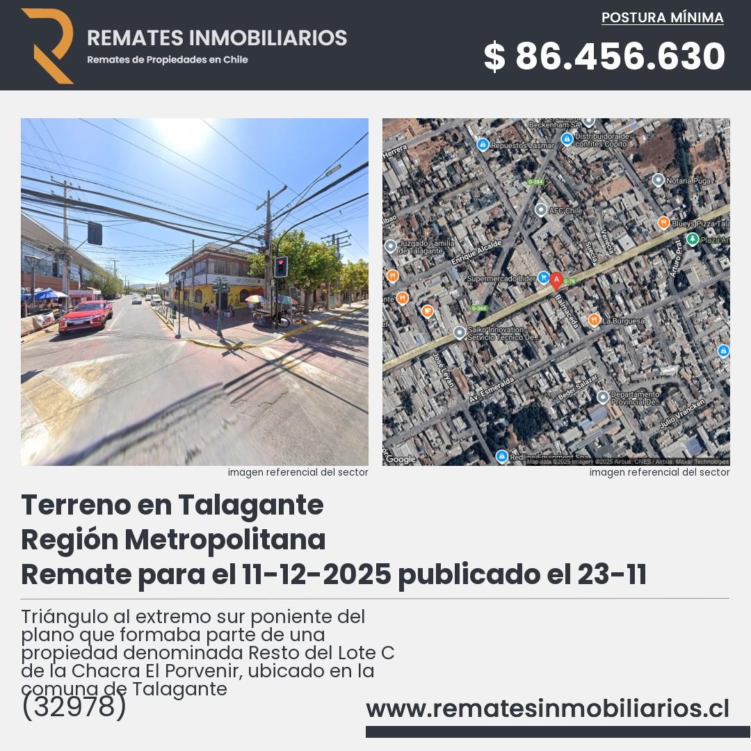 Imagen ficha Triángulo al extremo sur poniente del plano que formaba parte de una propiedad denominada Resto del Lote C de la Chacra El Porvenir, ubicado en la comuna de Talagante