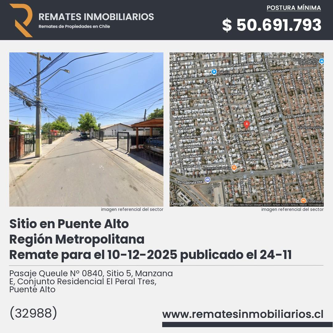 Imagen ficha Pasaje Queule Nº 0840, Sitio 5, Manzana E, Conjunto Residencial El Peral Tres, Puente Alto