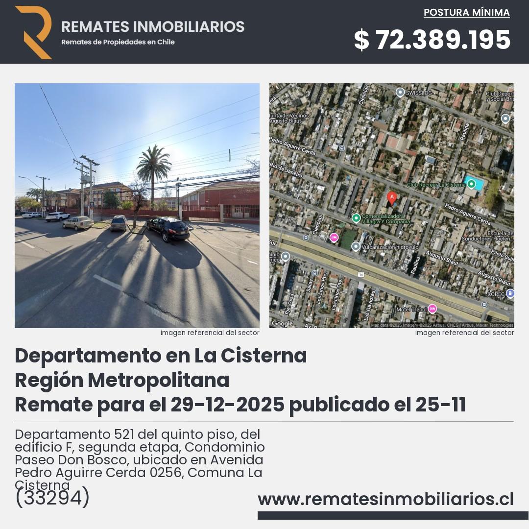 Imagen ficha Departamento 521 del quinto piso, del edificio F, segunda etapa, Condominio Paseo Don Bosco, ubicado en Avenida Pedro Aguirre Cerda 0256, Comuna La Cisterna