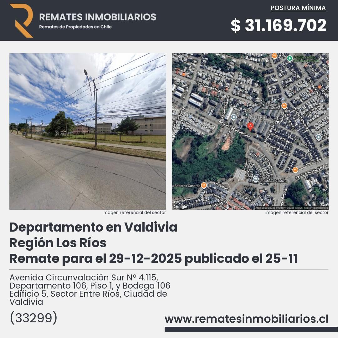 Imagen ficha Avenida Circunvalación Sur Nº 4.115, Departamento 106, Piso 1, y Bodega 106 Edificio 5, Sector Entre Ríos, Ciudad de Valdivia