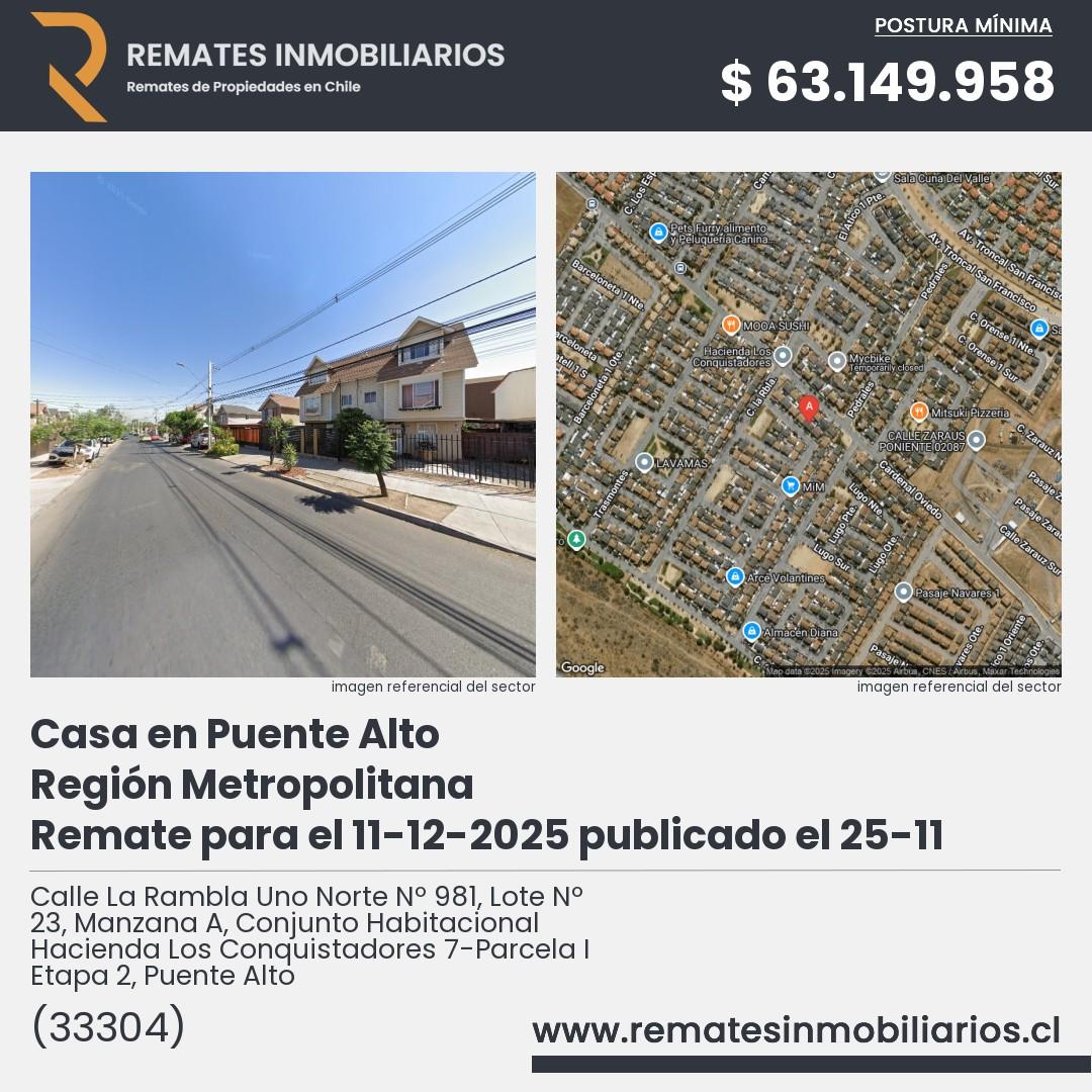 Imagen ficha Calle La Rambla Uno Norte Nº 981, Lote Nº 23, Manzana A, Conjunto Habitacional Hacienda Los Conquistadores 7-Parcela I Etapa 2, Puente Alto