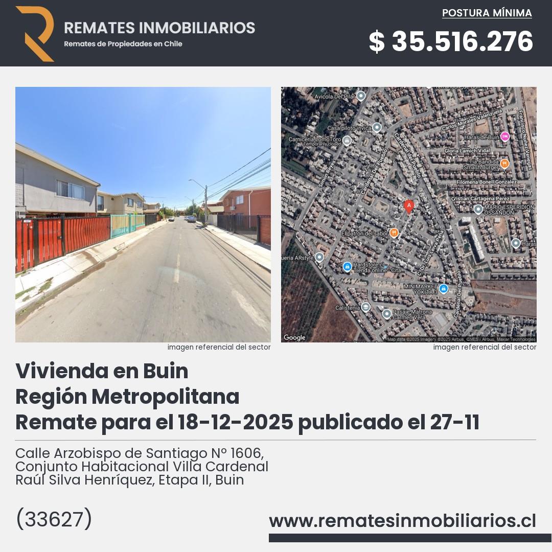 Imagen ficha Calle Arzobispo de Santiago Nº 1606, Conjunto Habitacional Villa Cardenal Raúl Silva Henríquez, Etapa II, Buin