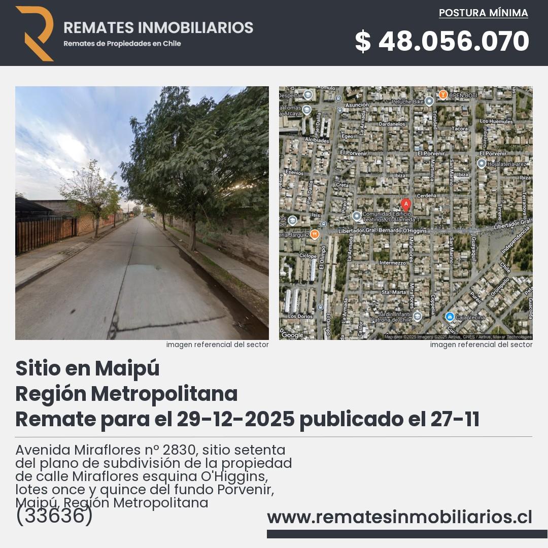 Imagen ficha Avenida Miraflores nº 2830, sitio setenta del plano de subdivisión de la propiedad de calle Miraflores esquina O