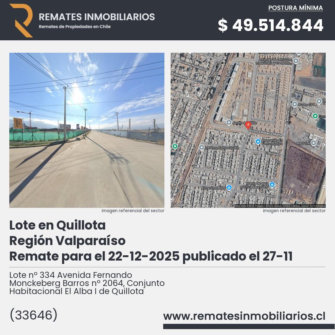 Imagen ficha Lote nº 334 Avenida Fernando Monckeberg Barros nº 2064, Conjunto Habitacional El Alba I de Quillota