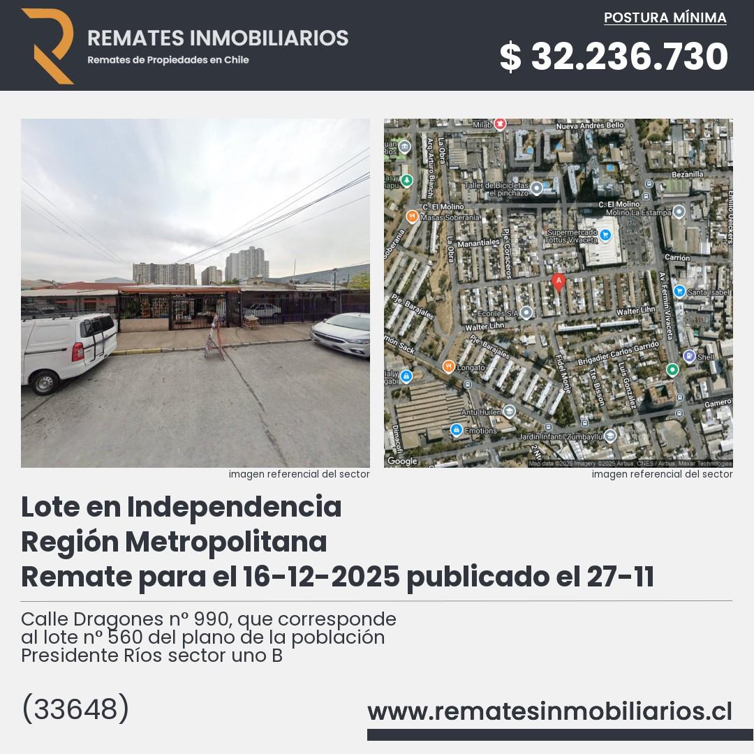 Imagen ficha Calle Dragones n° 990, que corresponde al lote n° 560 del plano de la población Presidente Ríos sector uno B