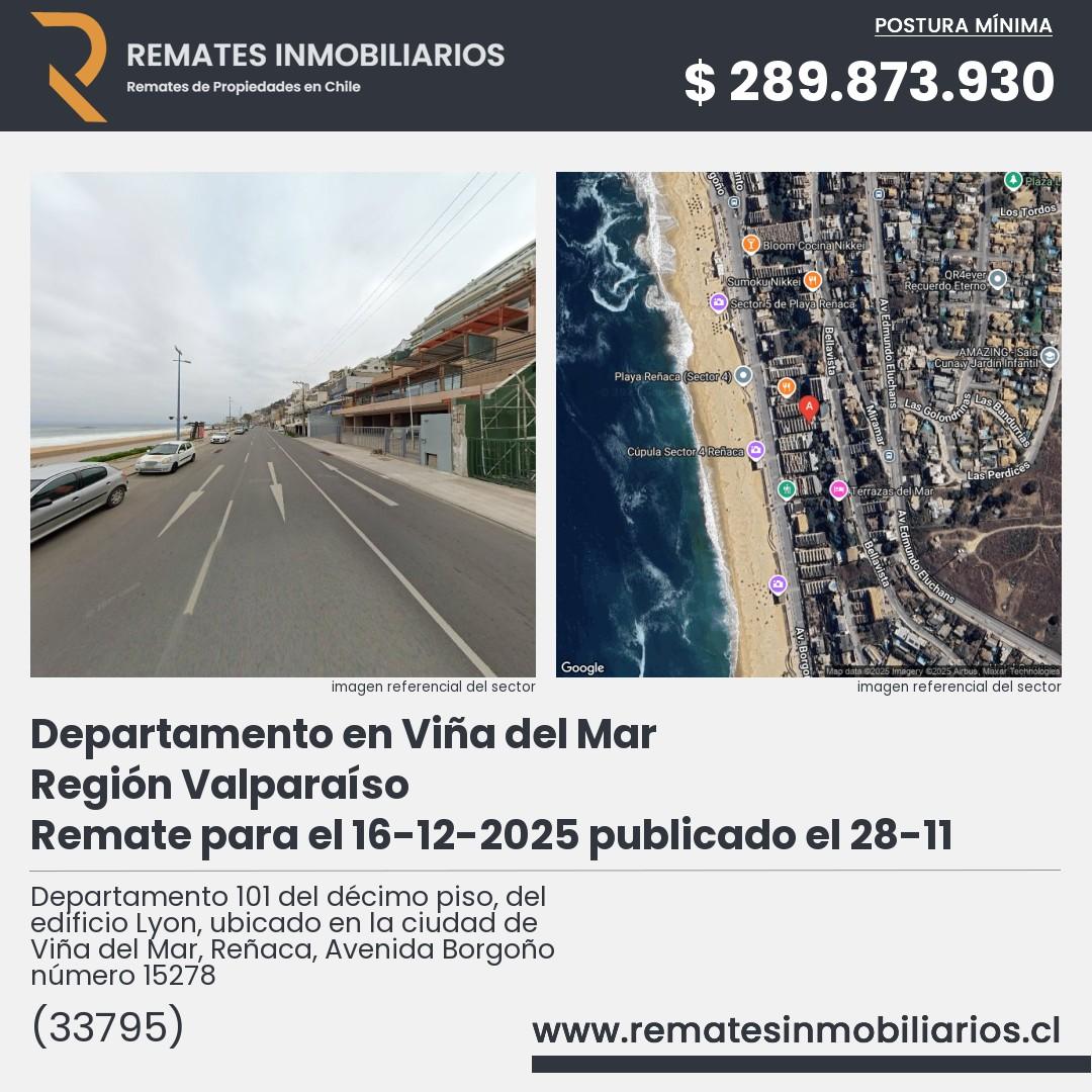 Imagen ficha Departamento 101 del décimo piso, del edificio Lyon, ubicado en la ciudad de Viña del Mar, Reñaca, Avenida Borgoño número 15278