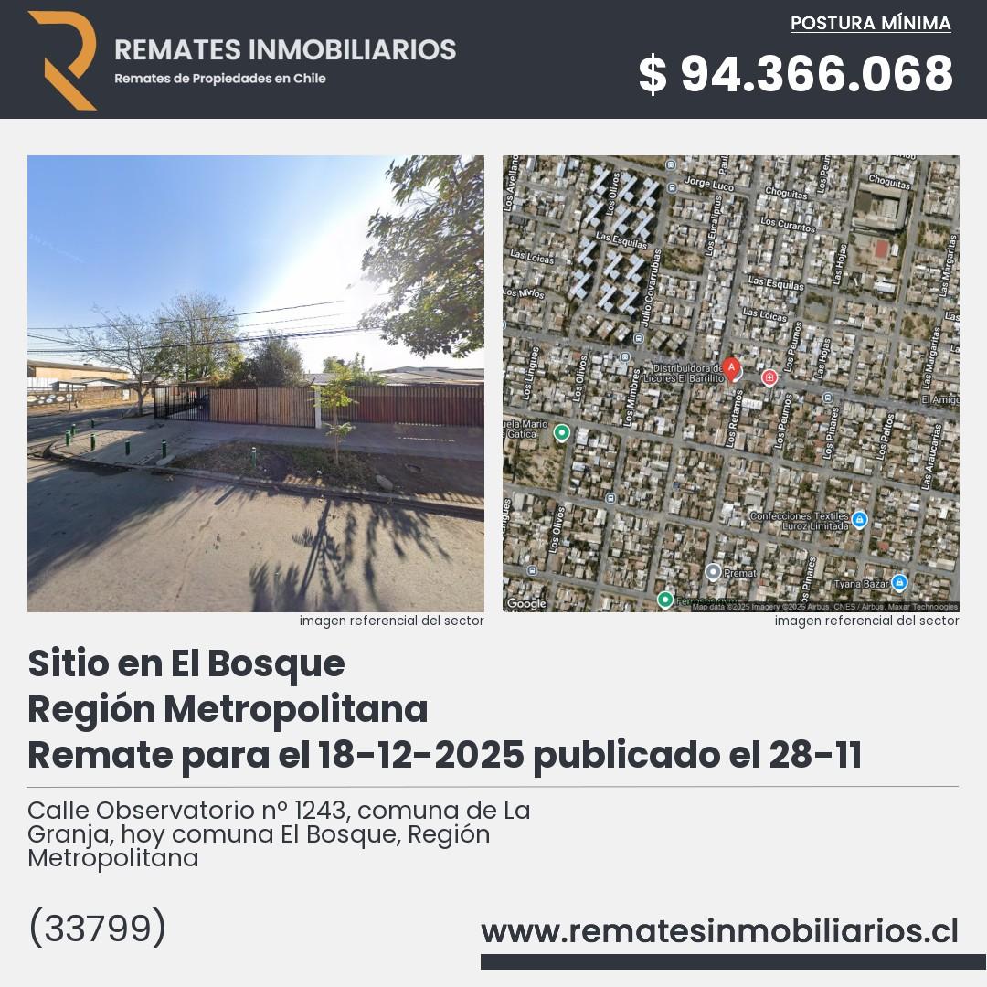 Imagen ficha Calle Observatorio nº 1243, comuna de La Granja, hoy comuna El Bosque, Región Metropolitana