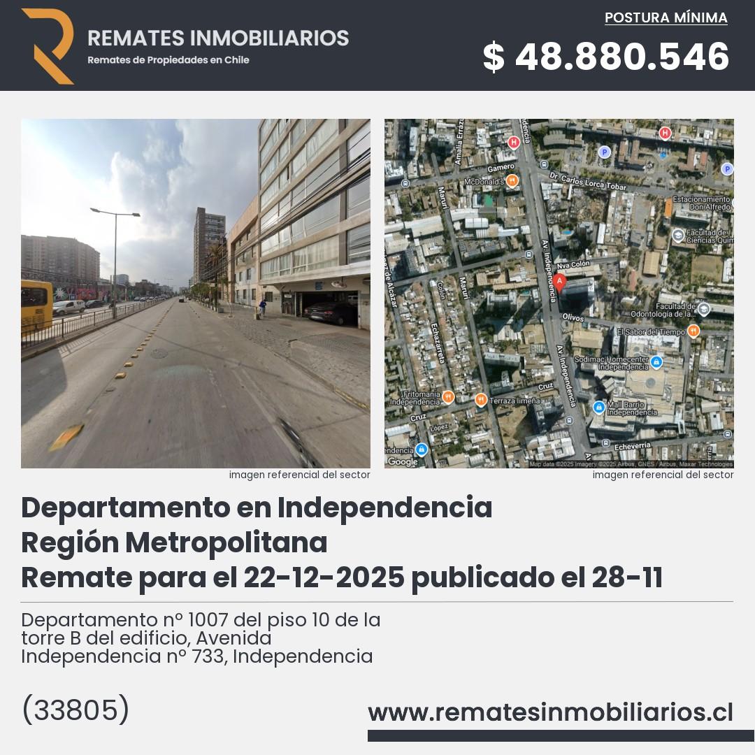 Imagen ficha Departamento nº 1007 del piso 10 de la torre B del edificio, Avenida Independencia nº 733, Independencia