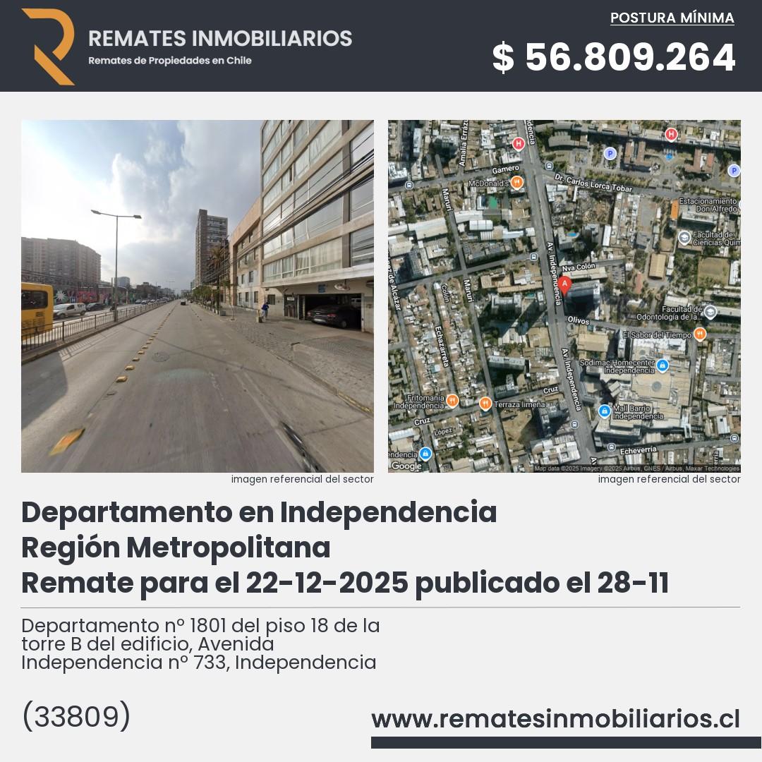 Imagen ficha Departamento nº 1801 del piso 18 de la torre B del edificio, Avenida Independencia nº 733, Independencia