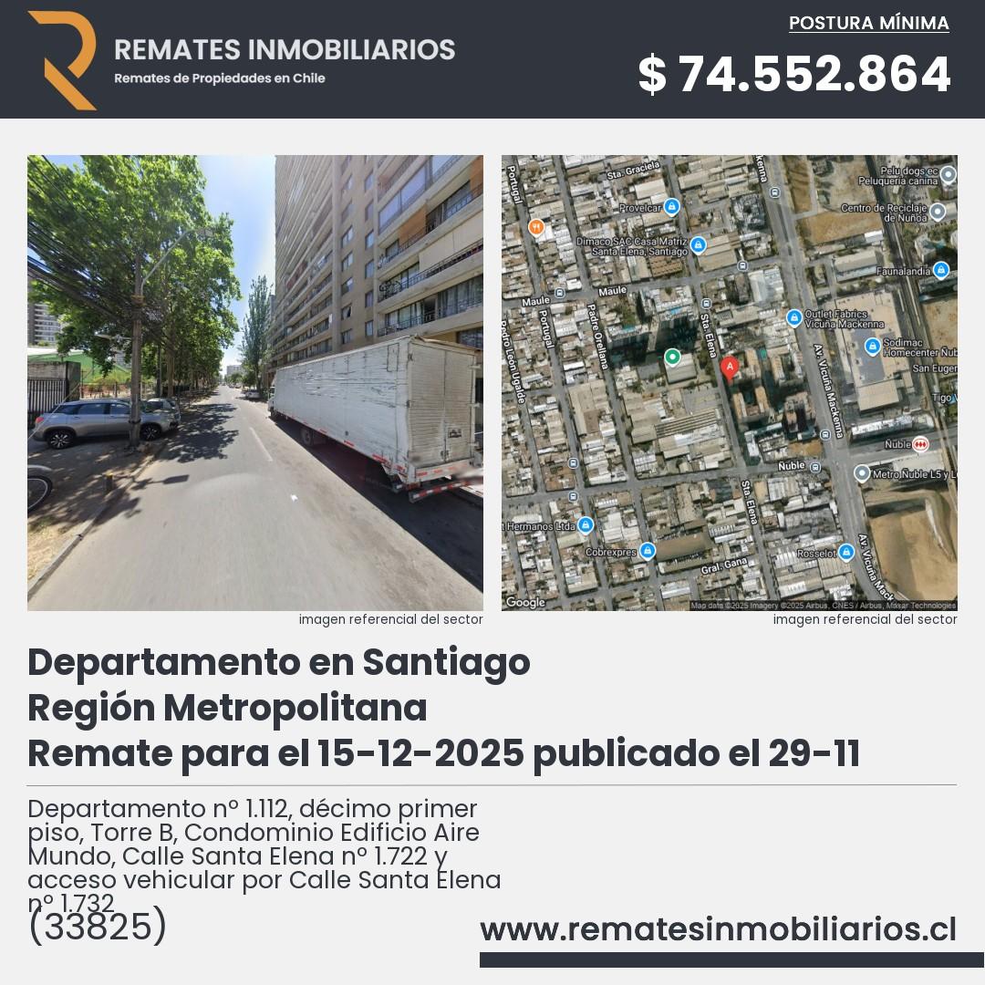 Imagen ficha Departamento nº 1.112, décimo primer piso, Torre B, Condominio Edificio Aire Mundo, Calle Santa Elena nº 1.722 y acceso vehicular por Calle Santa Elena nº 1.732