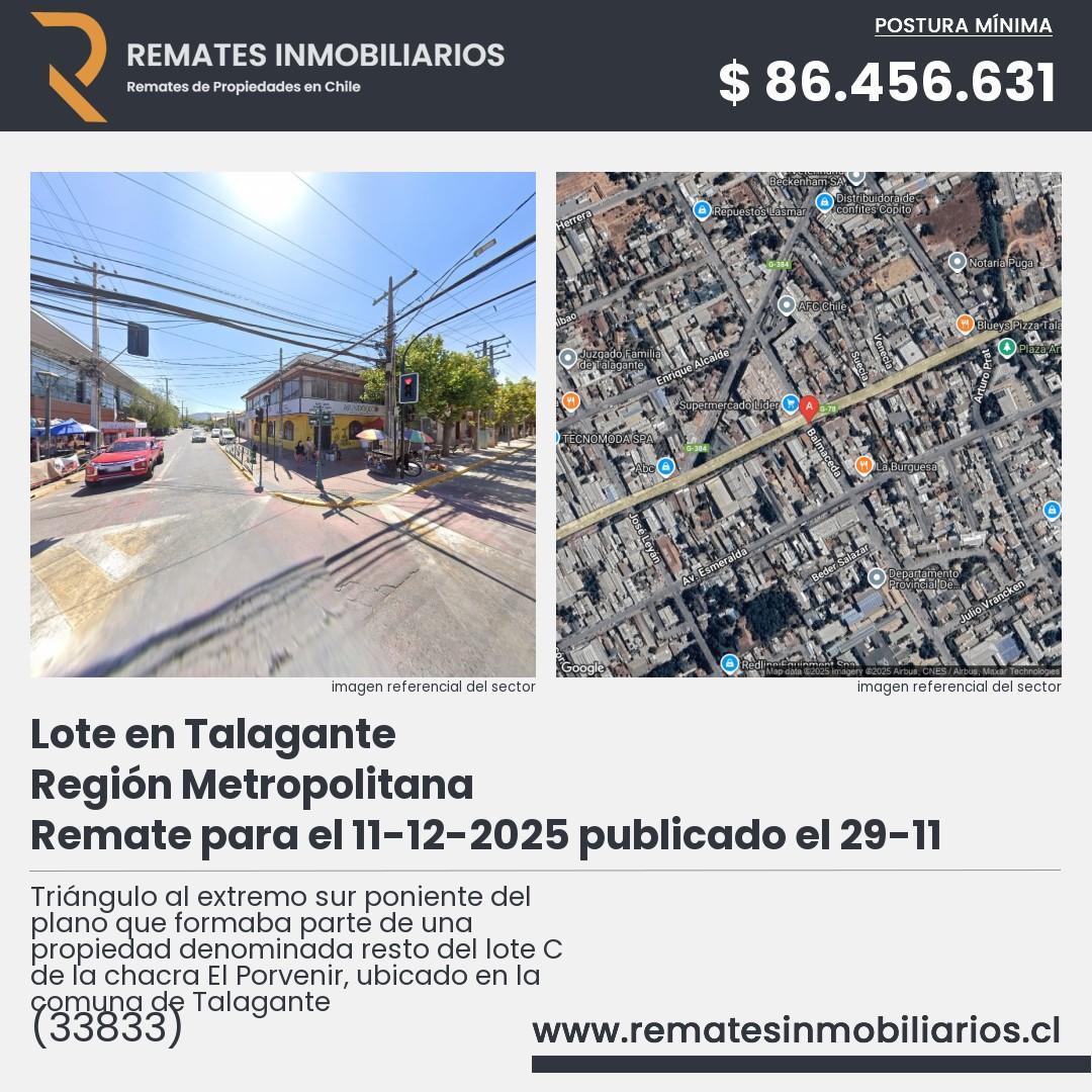 Imagen ficha Triángulo al extremo sur poniente del plano que formaba parte de una propiedad denominada resto del lote C de la chacra El Porvenir, ubicado en la comuna de Talagante