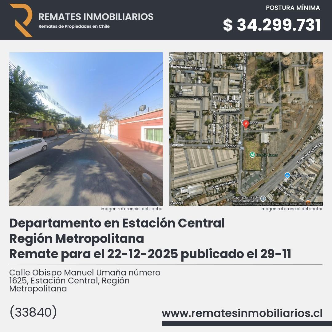 Imagen ficha Calle Obispo Manuel Umaña número 1625, Estación Central, Región Metropolitana