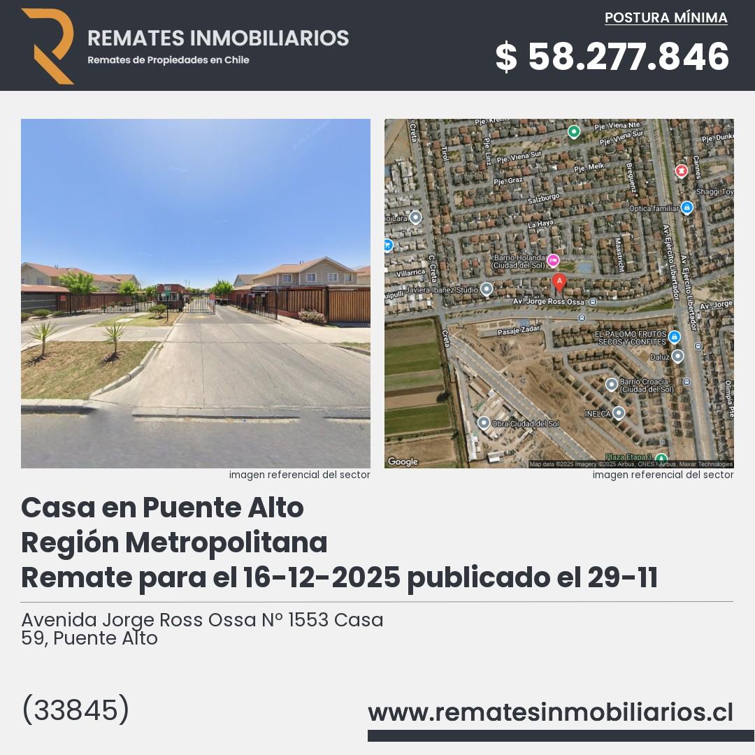 Imagen ficha Avenida Jorge Ross Ossa Nº 1553 Casa 59, Puente Alto