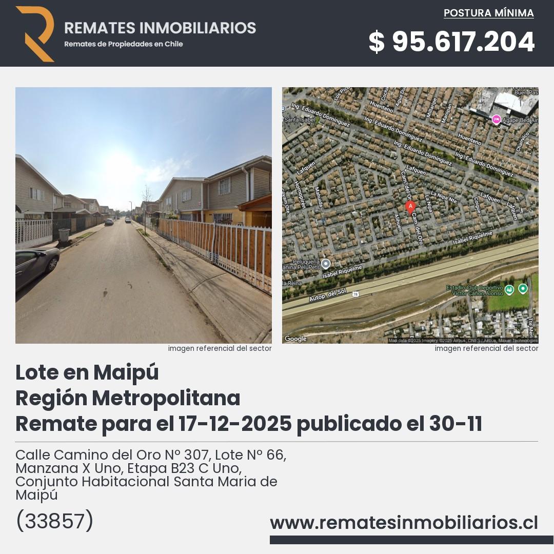 Imagen ficha Calle Camino del Oro Nº 307, Lote Nº 66, Manzana X Uno, Etapa B23 C Uno, Conjunto Habitacional Santa Maria de Maipú