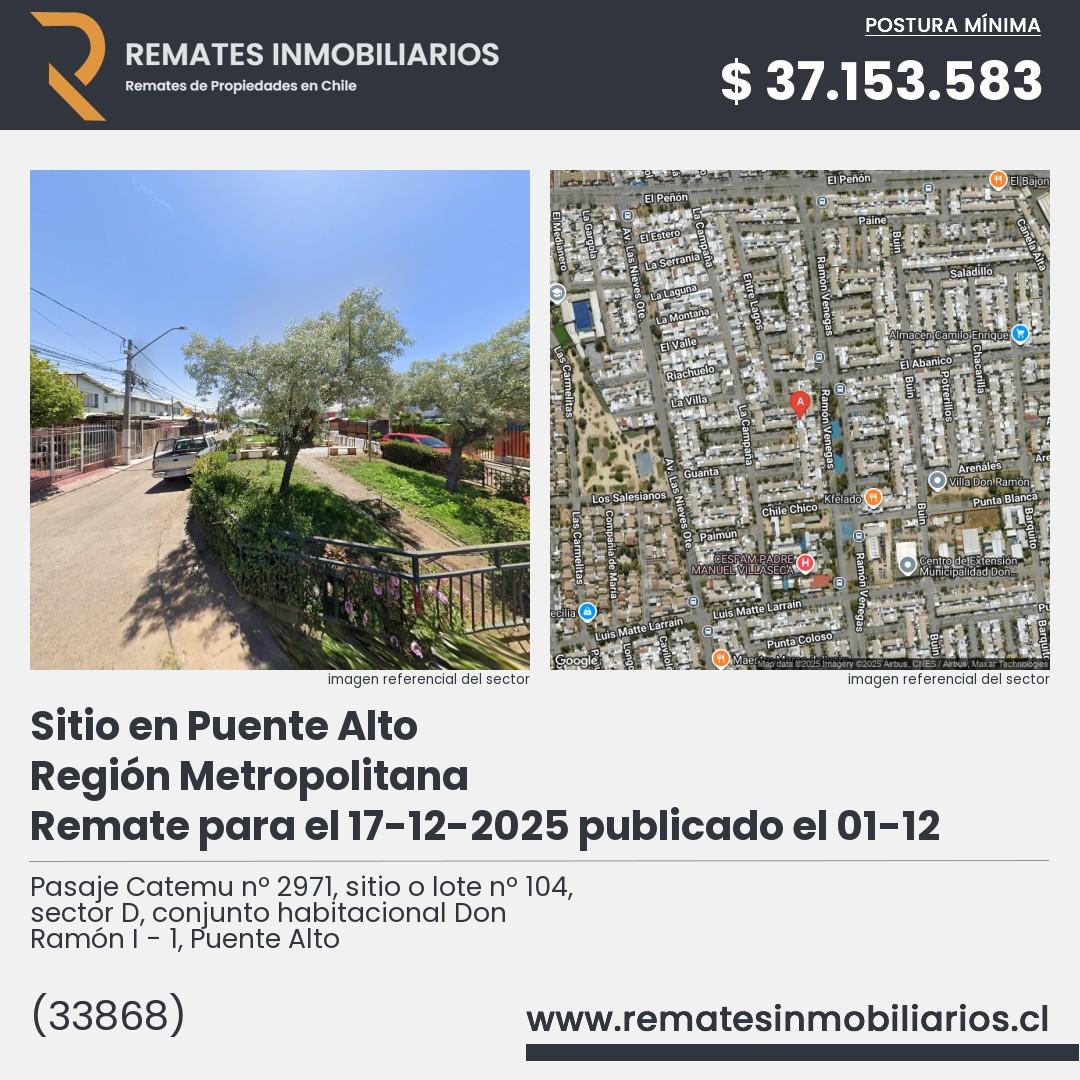 Imagen ficha Pasaje Catemu nº 2971, sitio o lote nº 104, sector D, conjunto habitacional Don Ramón I - 1, Puente Alto