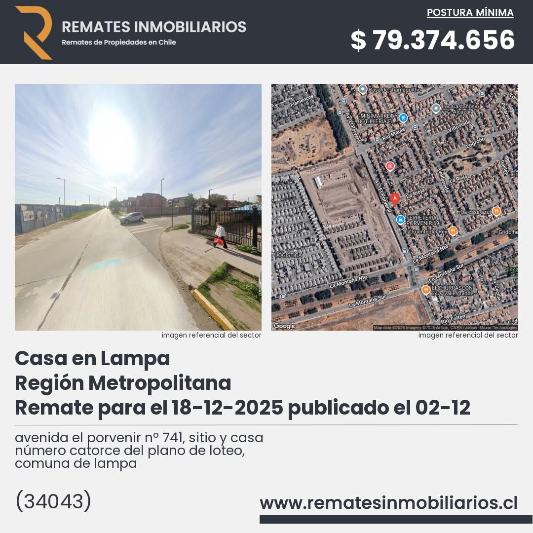 Imagen ficha avenida el porvenir nº 741, sitio y casa número catorce del plano de loteo, comuna de lampa