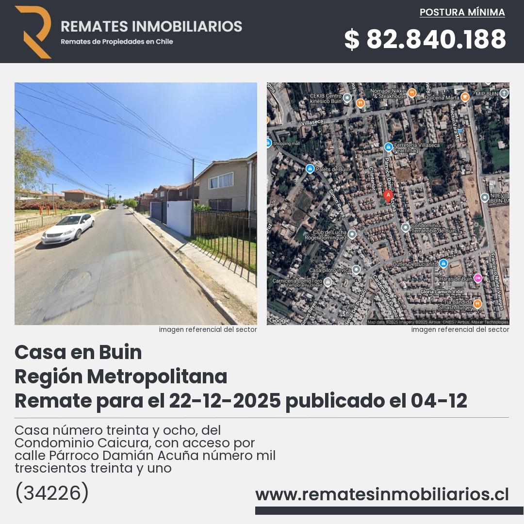 Imagen ficha Casa número treinta y ocho, del Condominio Caicura, con acceso por calle Párroco Damián Acuña número mil trescientos treinta y uno