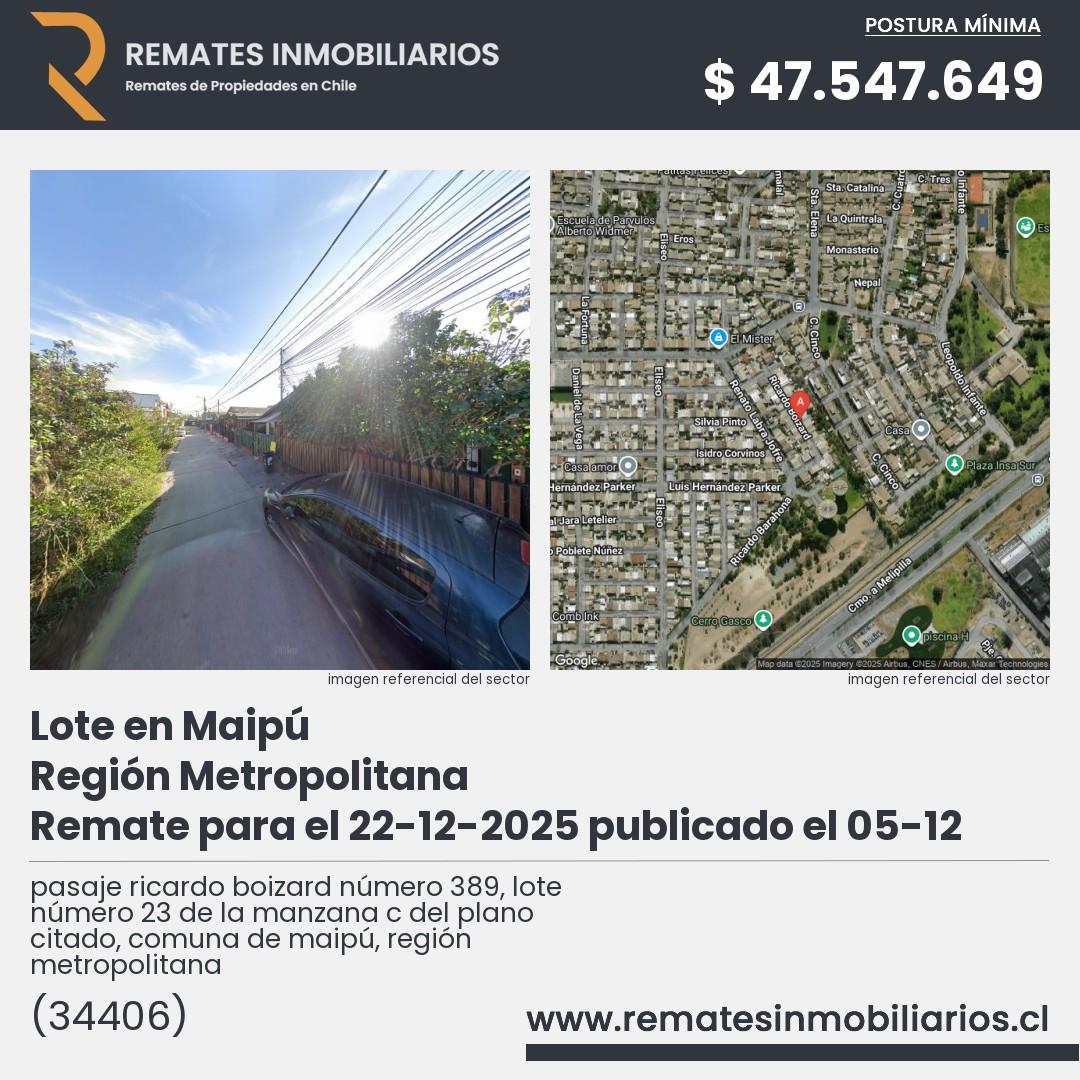 Imagen ficha pasaje ricardo boizard número 389, lote número 23 de la manzana c del plano citado, comuna de maipú, región metropolitana